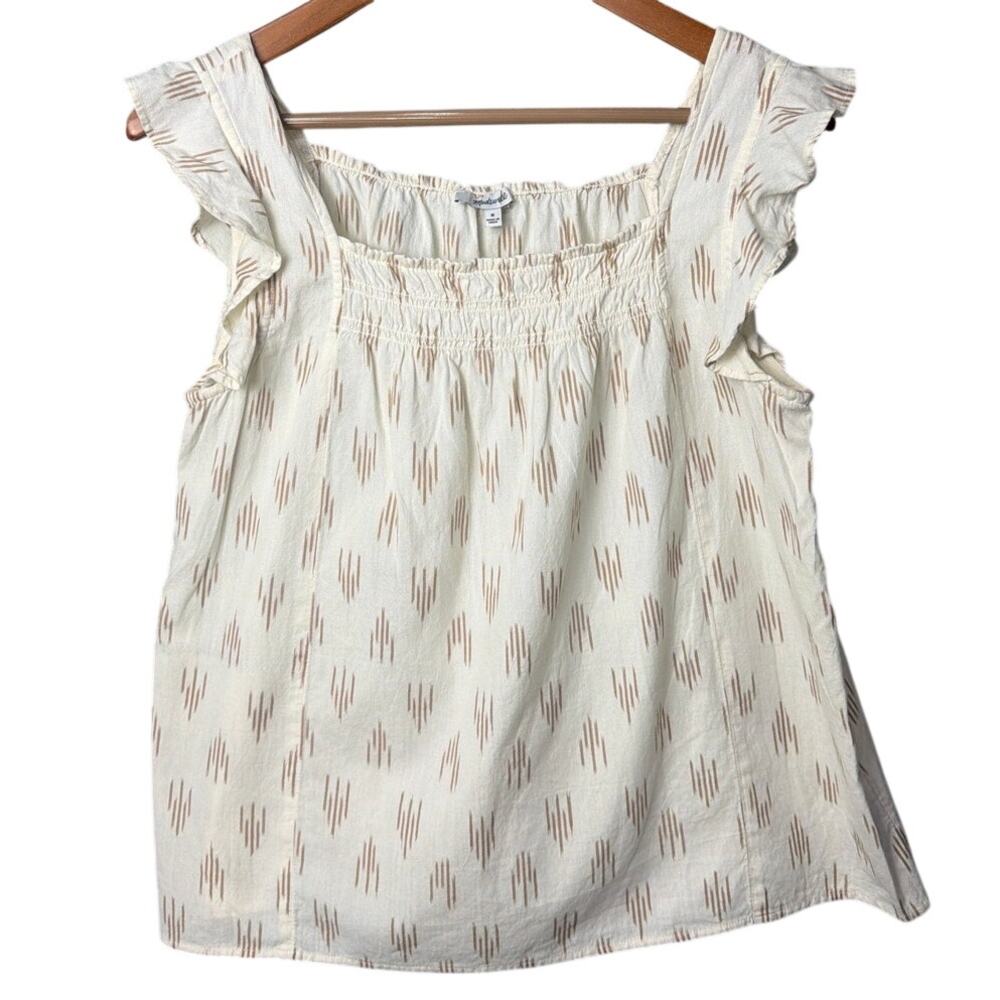 Madewell XS Smocked Ruffle-Strap Tank Top Ikat Pattern Size M Boho Indie Coastal - Picture 2 of 8